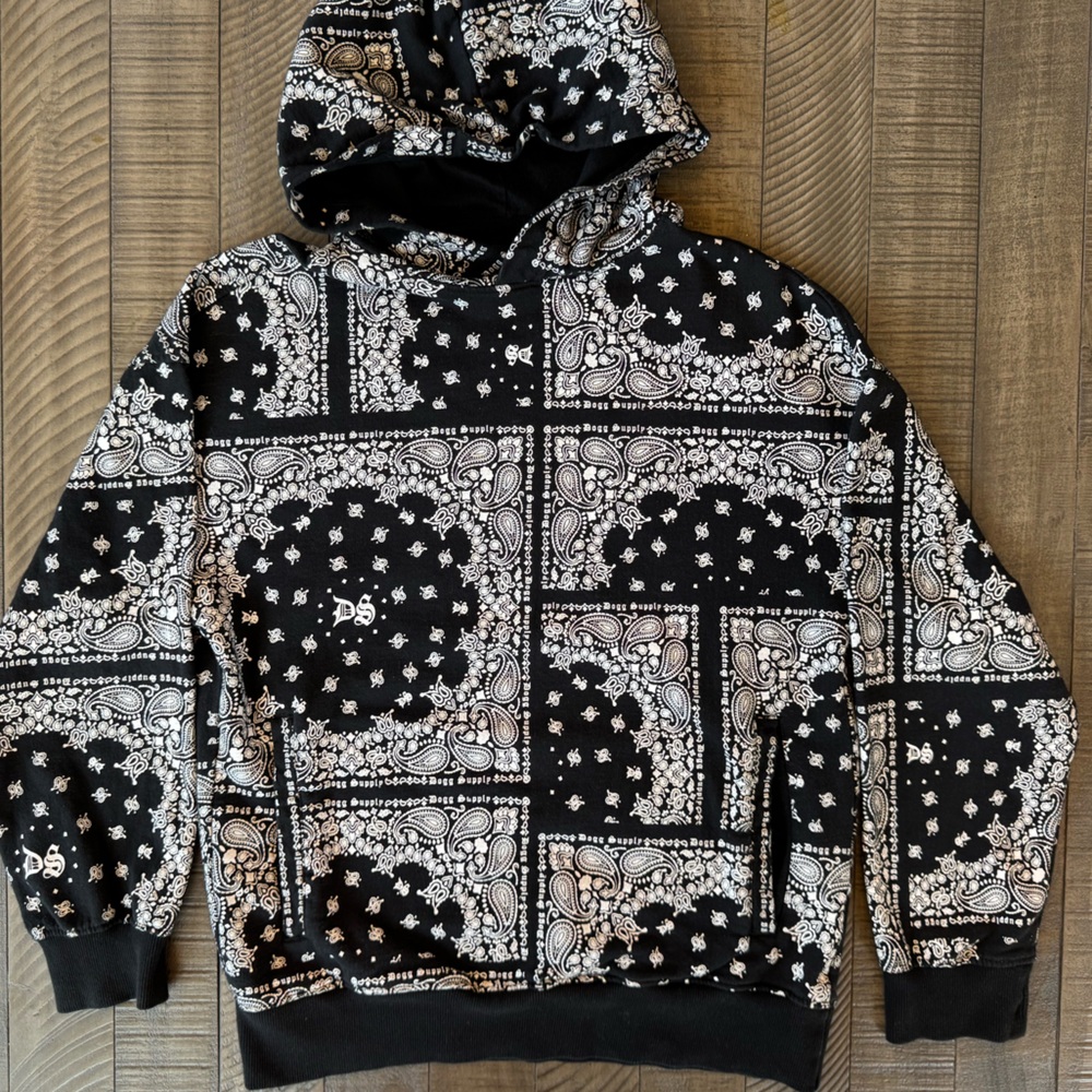 Dogg Supply by Snoop Dogg Black/White Bandana Popover Hoodie Men’s Size Medium - Picture 10 of 13
